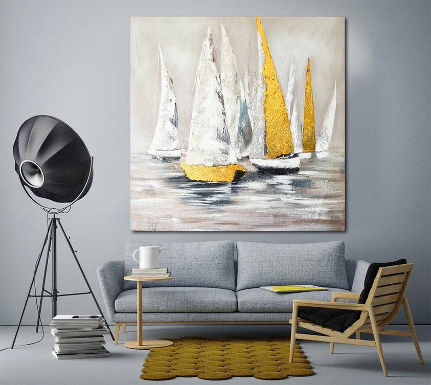 Painting Handmade Scenic Sailing Sailboat Abstract Canvas Wall Art 0O1A7
